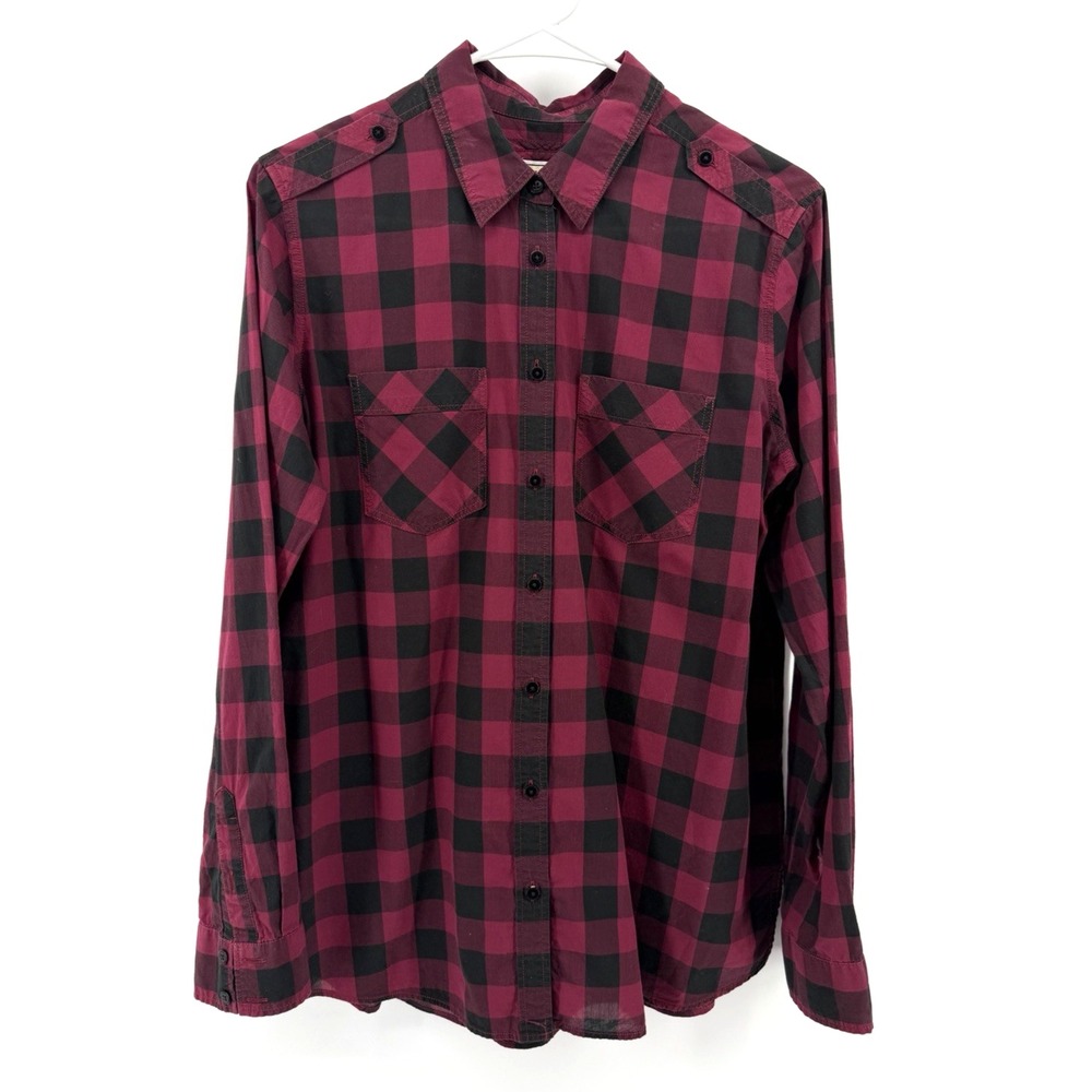 Express Boyfriend Shirt Red Black Check Buffalo Cotton Ranch Lightweight Women M